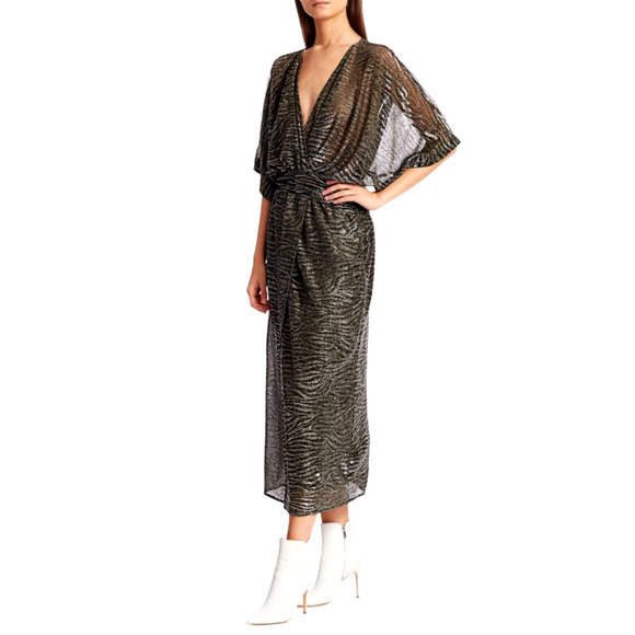 IRO 2 Volsun DISCO Metallic Midi Dress $425 Sheer Zebra Wrap Sparkly Glitter - Picture 2 of 16